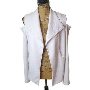 Bisou Bisou M Textured Jacket White Cold Shoulder Open Front White Michele Boho